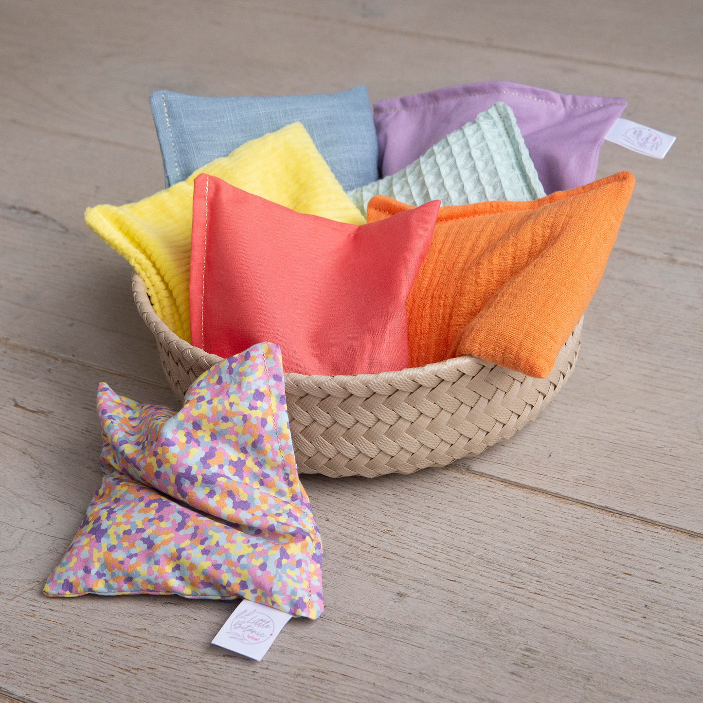 Sensorische pittenzakjes - pastel + pastel confetti - 7 stuks