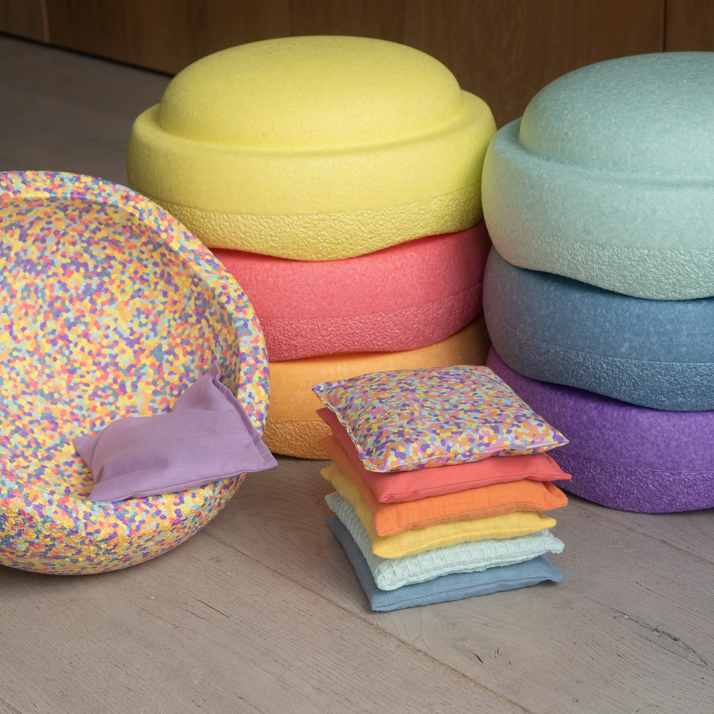 Sensorische pittenzakjes - pastel + pastel confetti - 7 stuks