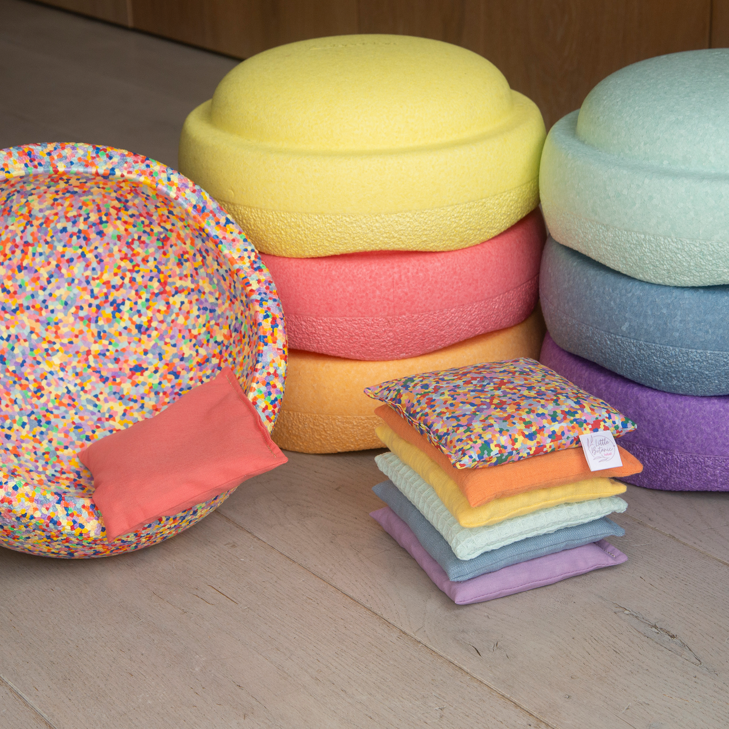 Sensorische pittenzakjes - pastel + super confetti - 7 stuks